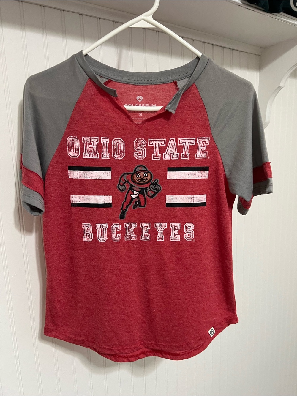 Ohio State Buckeyes Raglan Tee in Scarlet and Gray Woman’s Size Small